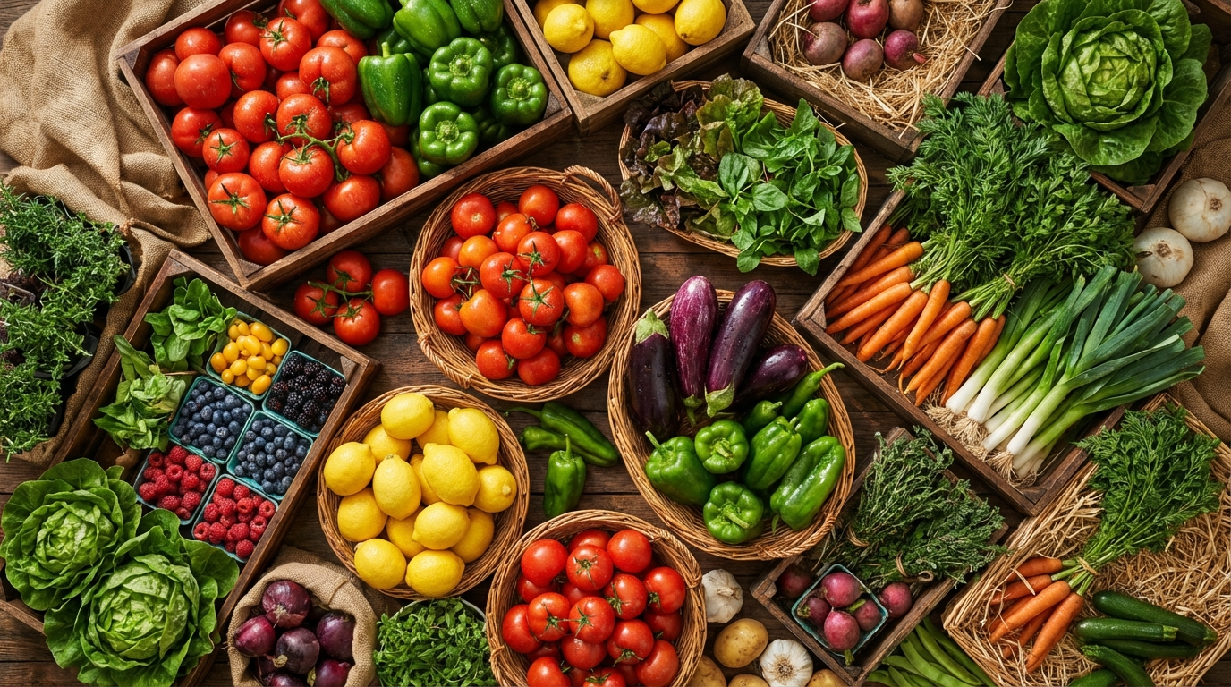 Colorful fresh produce display at Washington Market